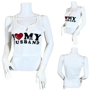 Boutique White  I ❤️ My Husband Cropped Tank SZ M / L / XL $29